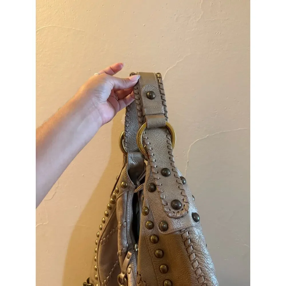 Vintage Isabella Fiore XL Bronze-Gold Studs and Buckles Leather Hobo Bag